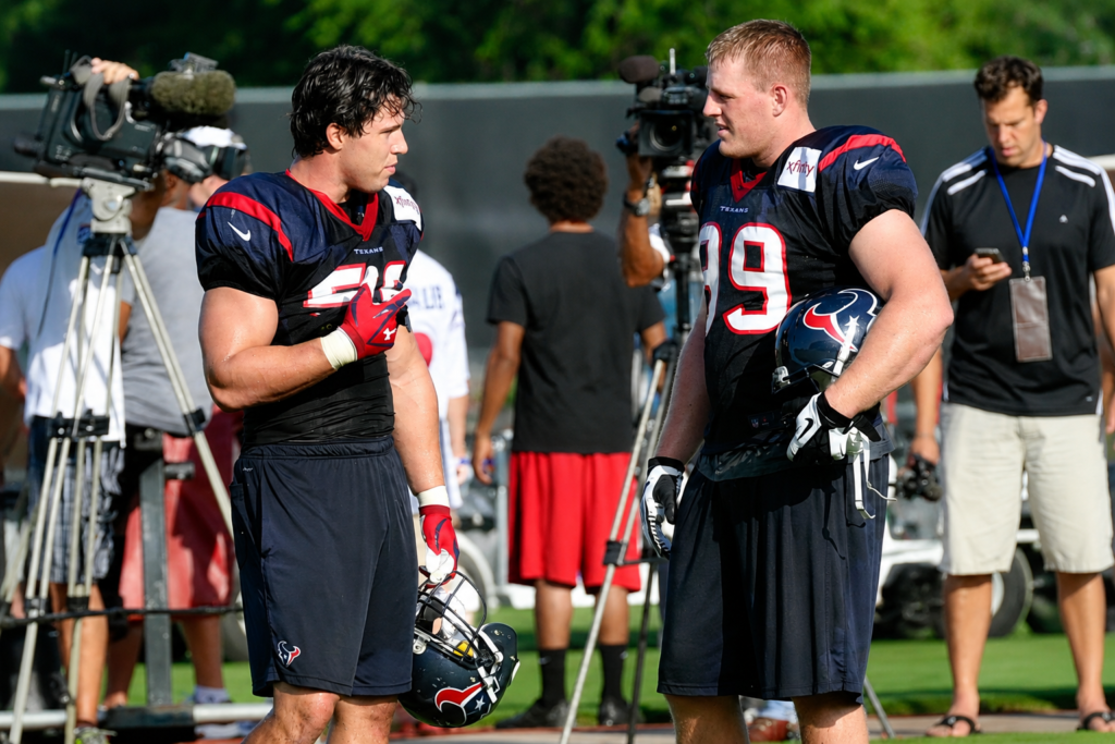 J.J. Watt’s Texans Reaction Video Revives Brian Cushing Brother-in-Law and Wife Connection jj watt and brian cushing brother-in-laws wife